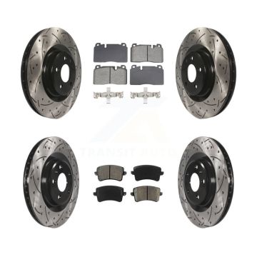Front Rear Coated Drilled Slotted Disc Brake Rotors And Semi-Metallic Pad Kit For Audi Q5 KDS-100967