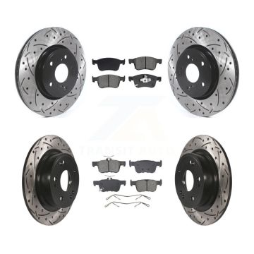 Front Rear Coated Drilled Slotted Disc Brake Rotor Semi-Metallic Pad Kit For Honda Accord KDS-100983