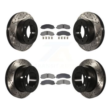 Front Rear Coated Drilled Slot Disc Brake Rotor & Semi-Metallic Pad Kit For Ram 2500 3500 KDS-100990