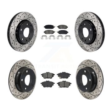 Front Rear Coated Drilled Slot Disc Brake Rotor & Semi-Metallic Pad Kit For Nissan Sentra KDS-100992