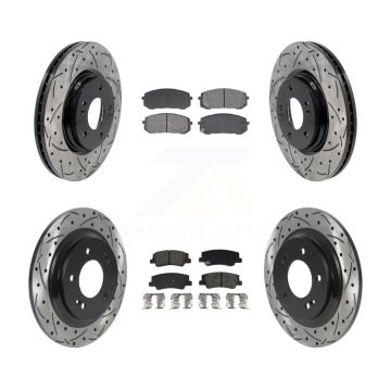 Front Rear Drilled Slot Disc Brake Rotors Semi-Metallic Pad Kit For Hyundai Sonata Kia K5 KDS-100993