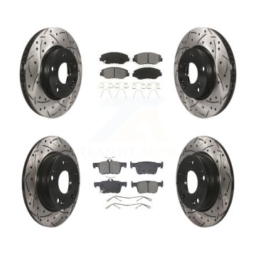 Front Rear Coated Drilled Slotted Disc Brake Rotors Semi-Metallic Pad Kit For Honda Civic KDS-100998