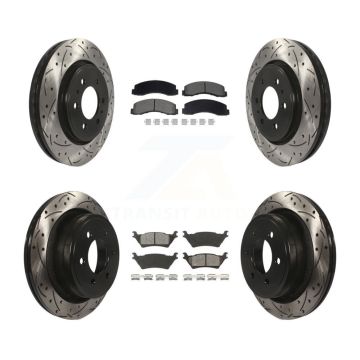 Front Rear Coated Drilled Slotted Disc Brake Rotor & Semi-Metallic Pad Kit For Ford F-150 KDS-101000
