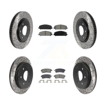 Front Rear Coated Drilled Slot Disc Brake Rotor & Semi-Metallic Pad Kit For Nissan Armada KDS-101012