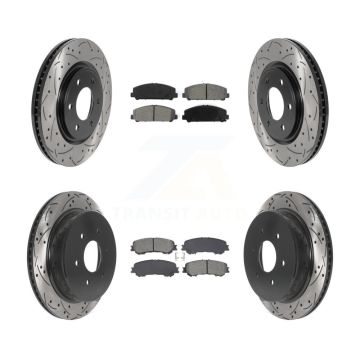 Front Rear Drilled Slot Disc Brake Rotor Semi-Metallic Pad Kit For 2017-2023 Nissan TITAN KDS-101013