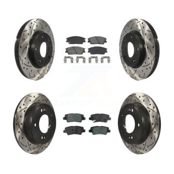 Front Rear Drilled Slot Disc Brake Rotor Semi-Metallic Pad Kit For Hyundai Venue Kia Soul KDS-101014