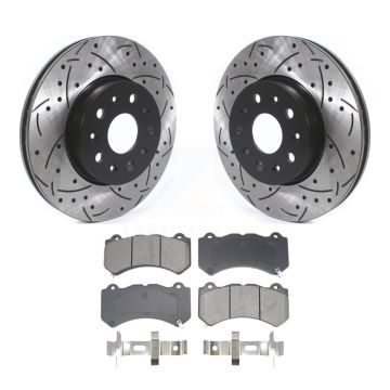 Front Coated Drill Slot Disc Brake Rotor Semi-Metallic Pad Kit For Chevrolet Camaro LT LS KDS-101028