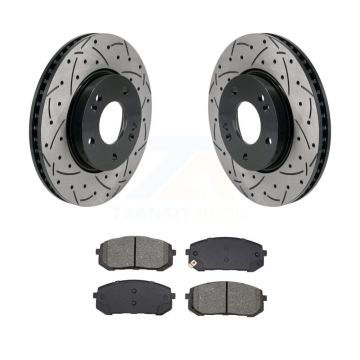 Front Coated Drilled Slotted Disc Brake Rotor & Semi-Metallic Pad Kit For Hyundai Elantra KDS-101053