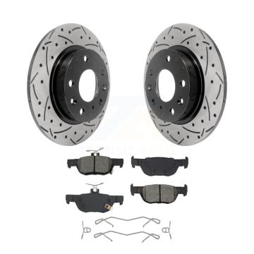 Rear Coated Drilled Slot Disc Brake Rotor & Semi-Metallic Pad Kit For Mazda 3 CX-30 Sport KDS-101065