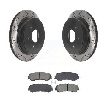 Rear Coated Drill Slot Disc Brake Rotors Semi-Metallic Pad Kit For 2017-2023 Nissan TITAN KDS-101087
