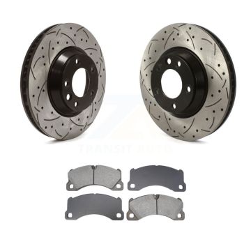 Front Coated Drilled Slotted Disc Brake Rotor & Semi-Metallic Pad Kit For Porsche Cayenne KDS-101094