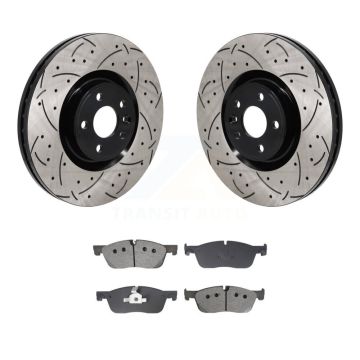 Front Coat Drill Slot Disc Brake Rotors Semi-Metallic Pad Kit For 2018 Jaguar E-Pace Base KDS-101103