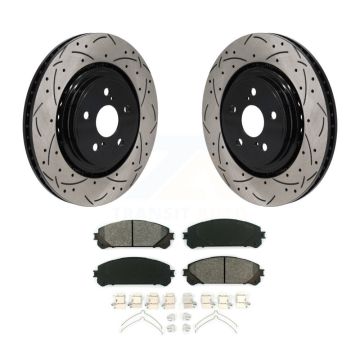 Front Drilled Slot Disc Brake Rotor Semi-Metallic Pad Kit For 2020-2022 Toyota Highlander KDS-101104