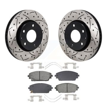Front Coated Drilled Slotted Disc Brake Rotor Semi-Metallic Pad Kit For Mazda 3 Sport FWD KDS-101113