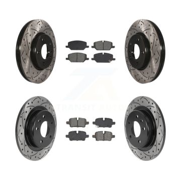 Front Rear Coated Drilled Slotted Disc Brake Rotors Semi-Metallic Pad Kit For GMC Terrain KDS-101130