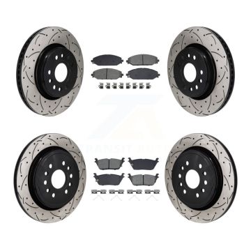 Front Rear Drill Slot Brake Rotors Semi-Metallic Pad Kit For Ram 1500 Jeep Wagoneer Grand KDS-101137
