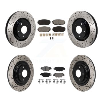Front Rear Drilled Slot Disc Brake Rotor & Semi-Metallic Pad Kit For 2016-2023 Mazda CX-9 KDS-101151