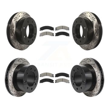 Front Rear Drill Slot Brake Rotors Semi-Metallic Pad Kit For GMC Sierra 3500 HD Chevrolet KDS-101153