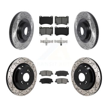 Front Rear Coat Drill Slot Disc Brake Rotors Semi-Metallic Pad Kit For 2011 Hyundai Equus KDS-101154