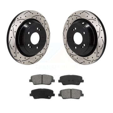 Rear Coated Drill Slot Disc Brake Rotors Semi-Metallic Pad Kit For Hyundai Equus Kia K900 KDS-101163