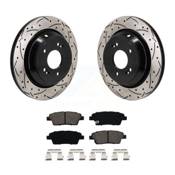 Rear Coated Drilled Slotted Disc Brake Rotor Semi-Metallic Pad Kit For 2015 Kia K900 3.8L KDS-101164