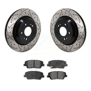 Rear Drilled Slot Disc Brake Rotors Semi-Metallic Pad Kit For Genesis G70 Kia Stinger G80 KDS-101166