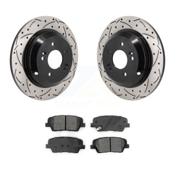 Rear Coated Drill Slot Disc Brake Rotor Semi-Metallic Pad Kit For Genesis G70 Kia Stinger KDS-101167