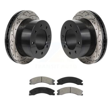 Rear Drilled Slot Disc Brake Rotor Semi-Metallic Pad Kit For GMC Sierra 3500 HD Chevrolet KDS-101176
