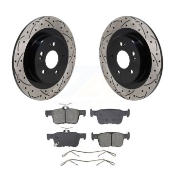 Rear Coated Drilled Slot Disc Brake Rotor & Semi-Metallic Pad Kit For 2021-2023 Acura TLX KDS-101183