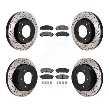 Front Rear Drilled Slot Disc Brake Rotors Semi-Metallic Pad Kit For 2019-2023 Ford Ranger KDS-101195