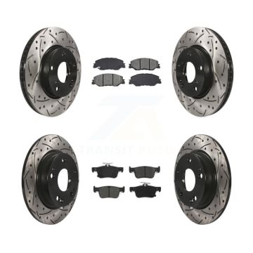 Front Rear Coated Drilled Slotted Disc Brake Rotors Semi-Metallic Pad Kit For Honda Civic KDS-101196