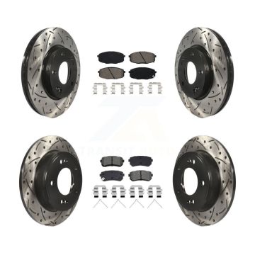 Front Rear Drill Slot Disc Brake Rotors Semi-Metallic Pad Kit For Hyundai Kona Kia Seltos KDS-101199