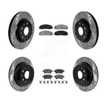 Front Rear Coated Drilled Slot Disc Brake Rotor & Semi-Metallic Pad Kit For Jeep Wrangler KDS-101202