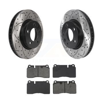 Front Coated Drilled Slot Disc Brake Rotor & Semi-Metallic Pad Kit For Volkswagen Touareg KDS-101203