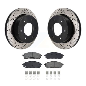 Rear Coated Drilled Slot Disc Brake Rotor Semi-Metallic Pad Kit For 2019-2023 Ford Ranger KDS-101209