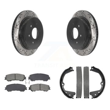 Rear Disc Drilled & Slotted Rotors Semi-Metallic Pads Parking Shoes Kit For Nissan TITAN KDS-101210