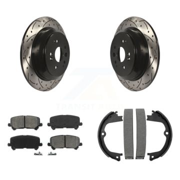 Rear Disc Drilled & Slotted Rotors Semi-Metallic Pads And Parking Shoes Kit For Acura MDX KDS-101213