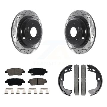 Rear Disc Drilled & Slotted Rotors Semi-Metallic Pads Parking Shoes Kit For Hyundai G80 KDS-101225