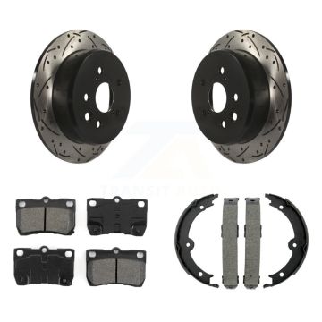 Rear Disc Drilled & Slotted Rotors Semi-Metallic Pads Parking Shoes Kit For Lexus IS250 KDS-101228