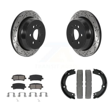 Rear Disc Drilled & Slotted Rotors Semi-Metallic Pads Parking Shoes Kit For Chevrolet GMC KDS-101231