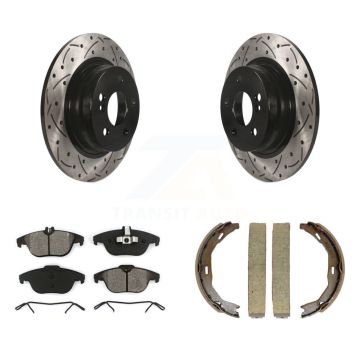 Rear Disc Drilled & Slotted Rotors Semi-Metallic Pads Parking Shoes Kit For Mercedes-Benz KDS-101233