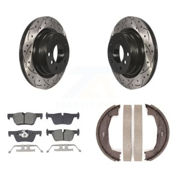 Rear Disc Drilled & Slotted Rotors Semi-Metallic Pads Parking Shoes Kit For BMW 230i 228i KDS-101246
