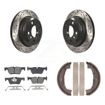 Rear Disc Drilled & Slotted Rotors Semi-Metallic Pads Parking Shoes Kit For BMW 320i 428i KDS-101249