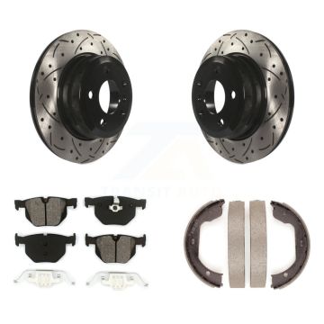 Rear Disc Drilled & Slotted Rotors Semi-Metallic Pads And Parking Shoes Kit For BMW X5 X6 KDS-101251