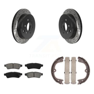 Rear Disc Drilled & Slotted Rotors Semi-Metallic Pads Parking Shoes Kit For Nissan Xterra KDS-101261