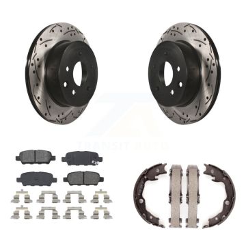 Rear Disc Drilled & Slotted Rotors Semi-Metallic Pads Parking Shoes Kit For Nissan Rogue KDS-101267