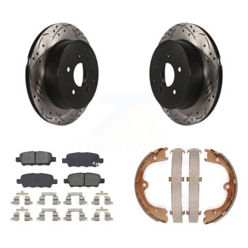 Rear Disc Drilled & Slotted Rotors Semi-Metallic Pads Parking Shoes Kit For INFINITI FX35 KDS-101278
