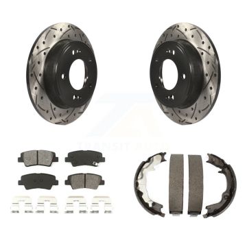 Rear Disc Drilled & Slotted Rotors Semi-Metallic Pads And Parking Shoes Kit For Kia Forte KDS-101290