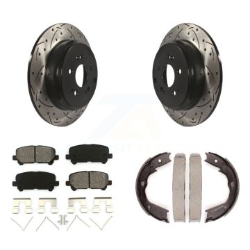 Rear Disc Drilled & Slotted Rotors Semi-Metallic Pads Parking Shoes Kit For Honda Pilot KDS-101303