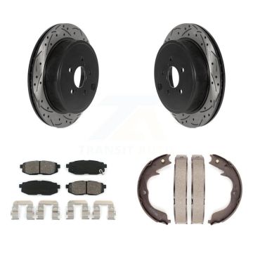 Rear Disc Drilled & Slotted Rotors Semi-Metallic Pads Parking Shoes Kit For Subaru Legacy KDS-101317